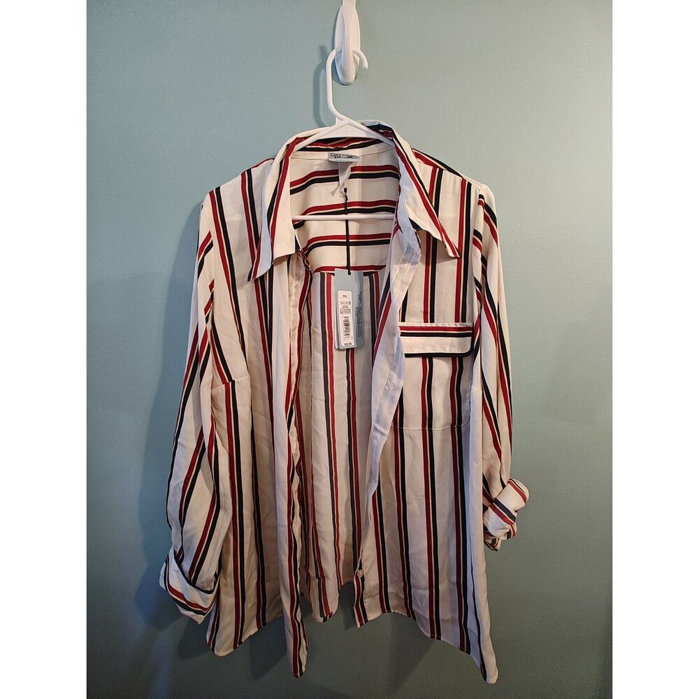Retro Striped Button-down Shirt White Red Blue